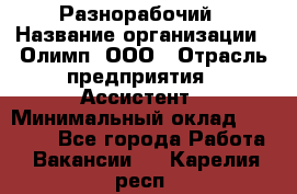 Разнорабочий › Название организации ­ Олимп, ООО › Отрасль предприятия ­ Ассистент › Минимальный оклад ­ 25 000 - Все города Работа » Вакансии   . Карелия респ.